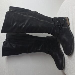 Torrid Black Over the Knee Strappy Leather/Suede Boots Ladies 12/W Vguc Zippers